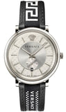  Shop Authentic Versace V-Circle Silver Dial Black Leather Strap Watch for Men - VEBQ01219 - Luxxuri