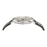  Shop Authentic Versace V-Circle Silver Dial Black Leather Strap Watch for Men - VEBQ01219 - Luxxuri