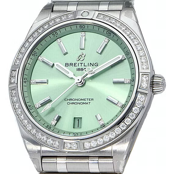  Shop Authentic Breitling Chronomat Automatic 36 Diamonds Green Dial Two Tone Steel Strap Watch for Women - A10380591L1A1 - Luxxuri