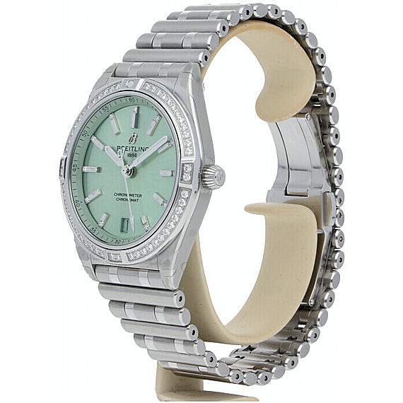 Breitling Chronomat Automatic 36 Diamonds Green Dial Two Tone Steel Strap Watch for Women - A10380591L1A1