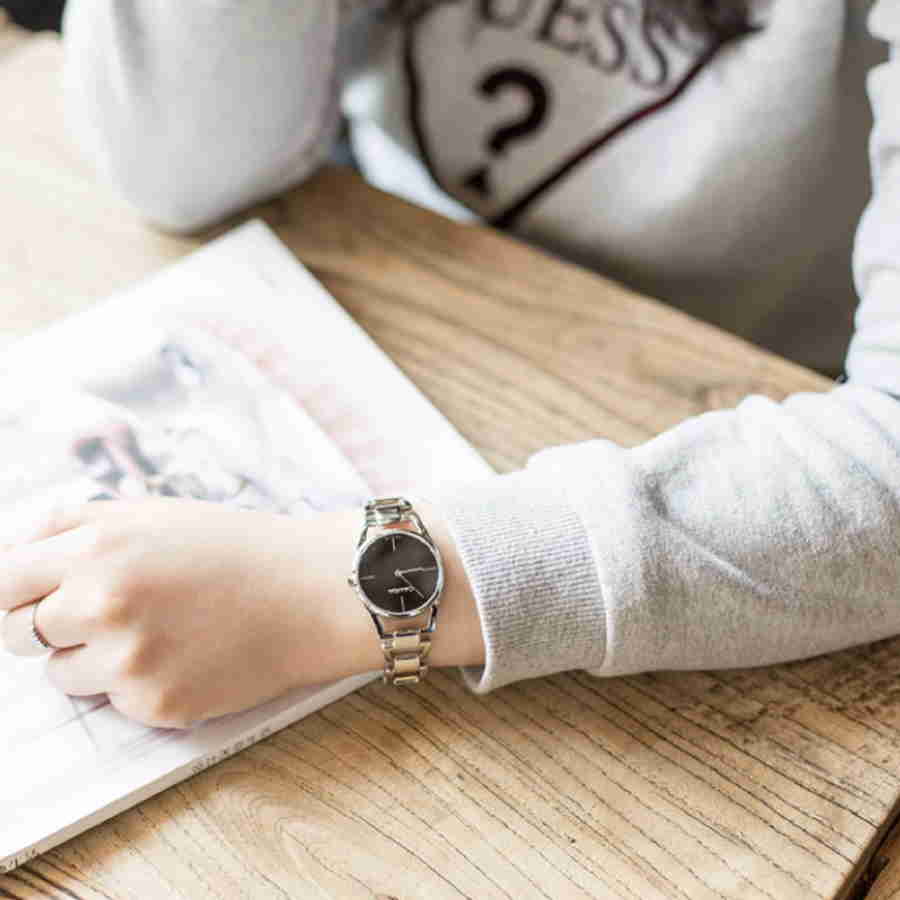  Shop Authentic Calvin Klein Dainty Black Dial Silver Steel Strap Watch for Women - K7L23141 - Luxxuri