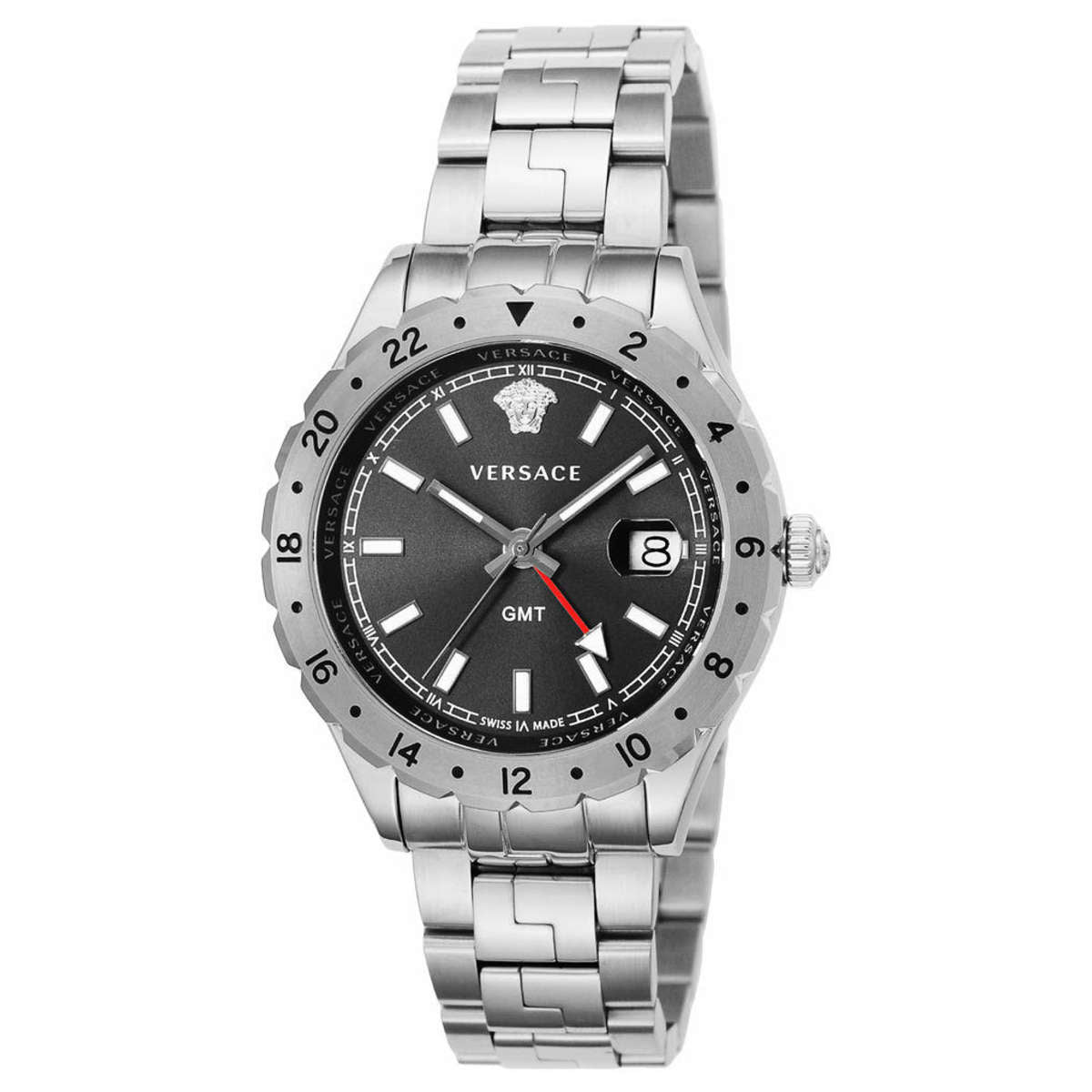  Shop Authentic Versace Hellenyium GMT Black Dial Silver Steel Strap Watch for Men - V11020015 - Luxxuri
