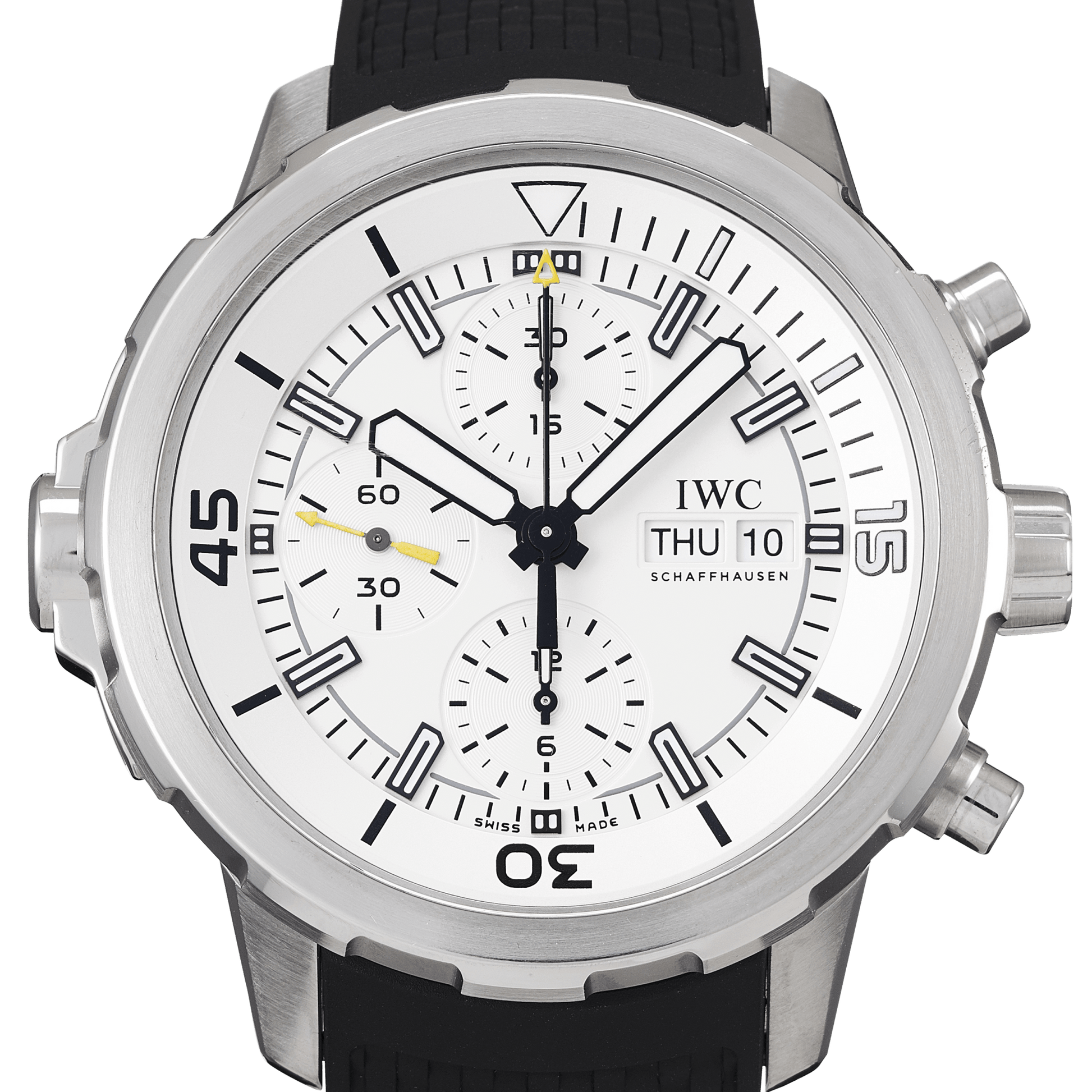  Shop Authentic IWC Aquatimer Chronograph White Dial Black Rubber Strap Watch for Men - IW376801 - Luxxuri