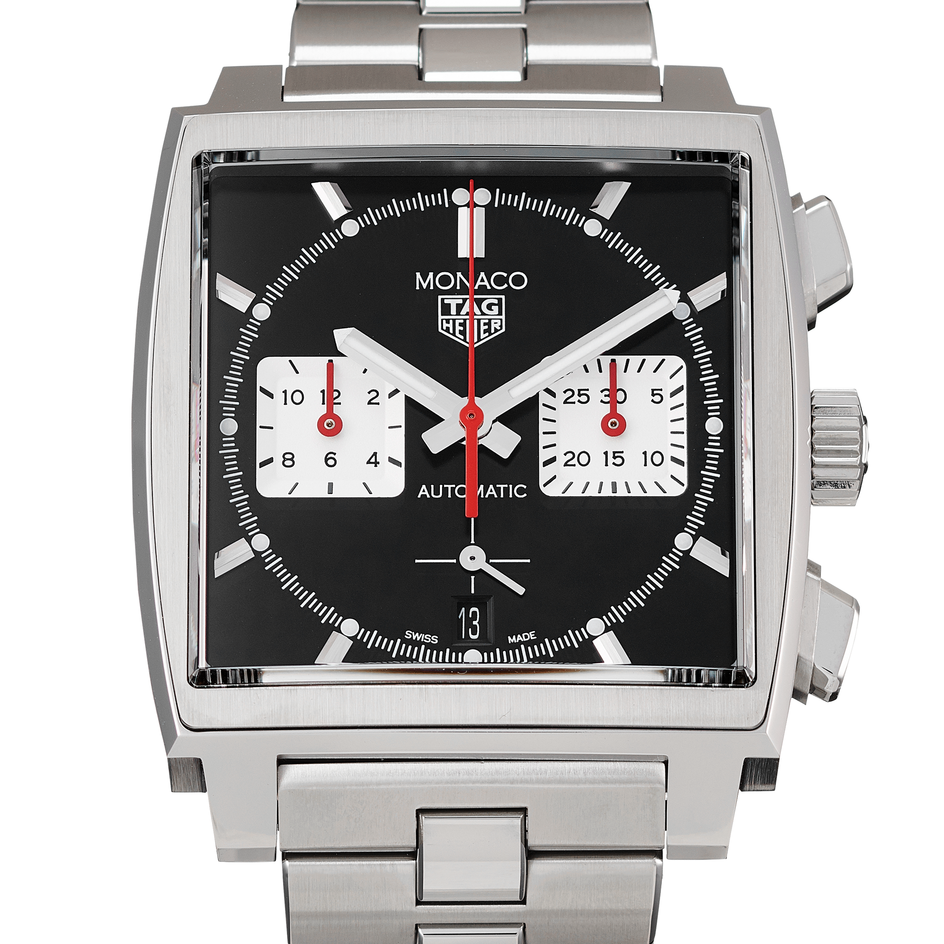  Shop Authentic Tag Heuer Monaco Automatic Chronograph Black Dial Silver Steel Strap Watch for Men - CBL2113.BA0644 - Luxxuri