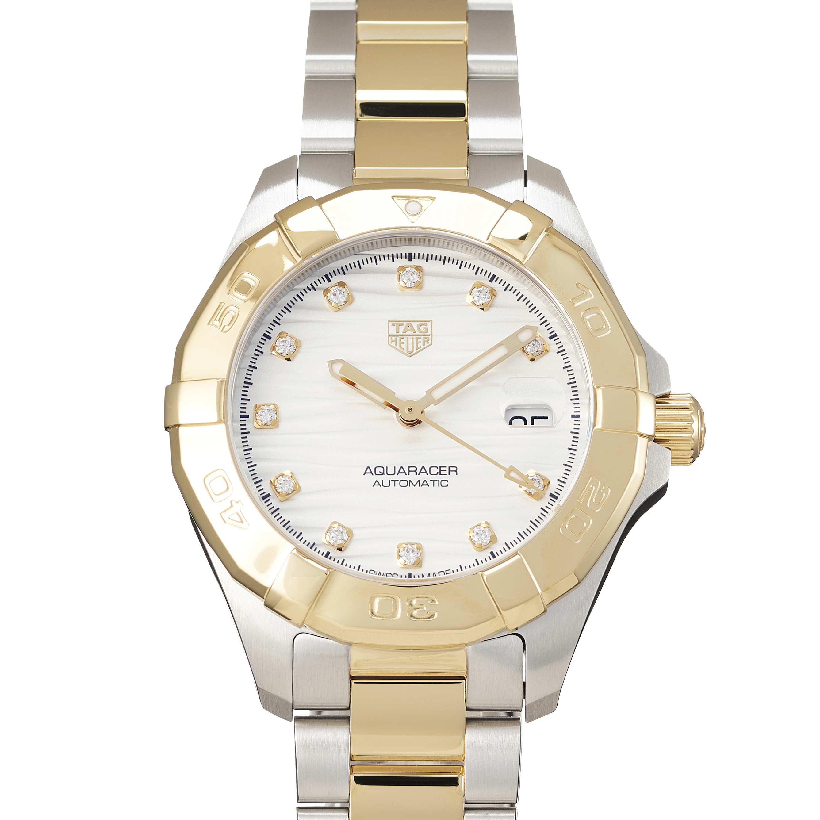 Tag Heuer Aquaracer Automatic Diamonds Silver Dial Two Tone Steel Strap Watch for Women - WBD2321.BB0320