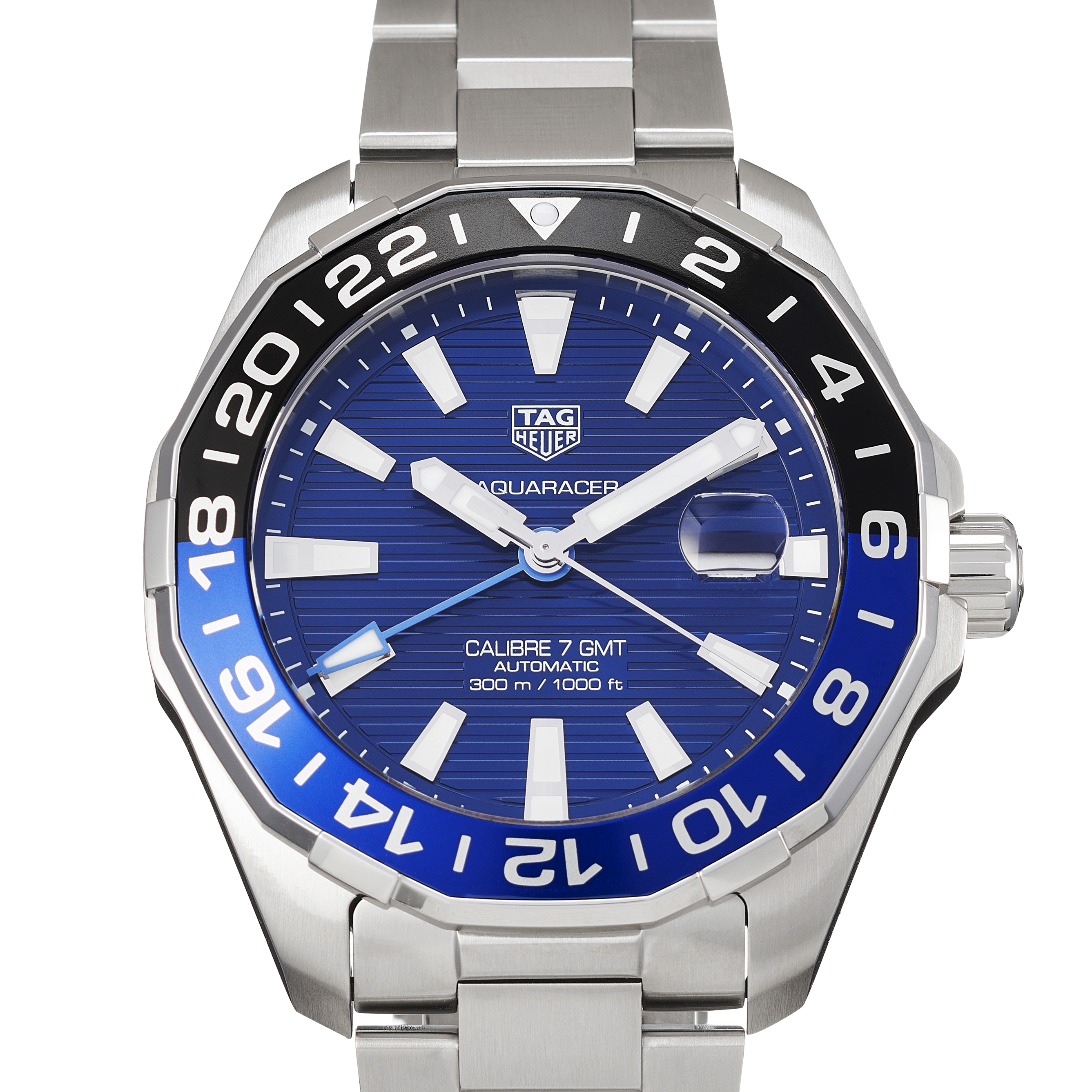 Tag Heuer Aquaracer GMT Calibre 6 Automatic Blue Dial Silver Steel Strap Watch for Men - WAY201T.BA0927