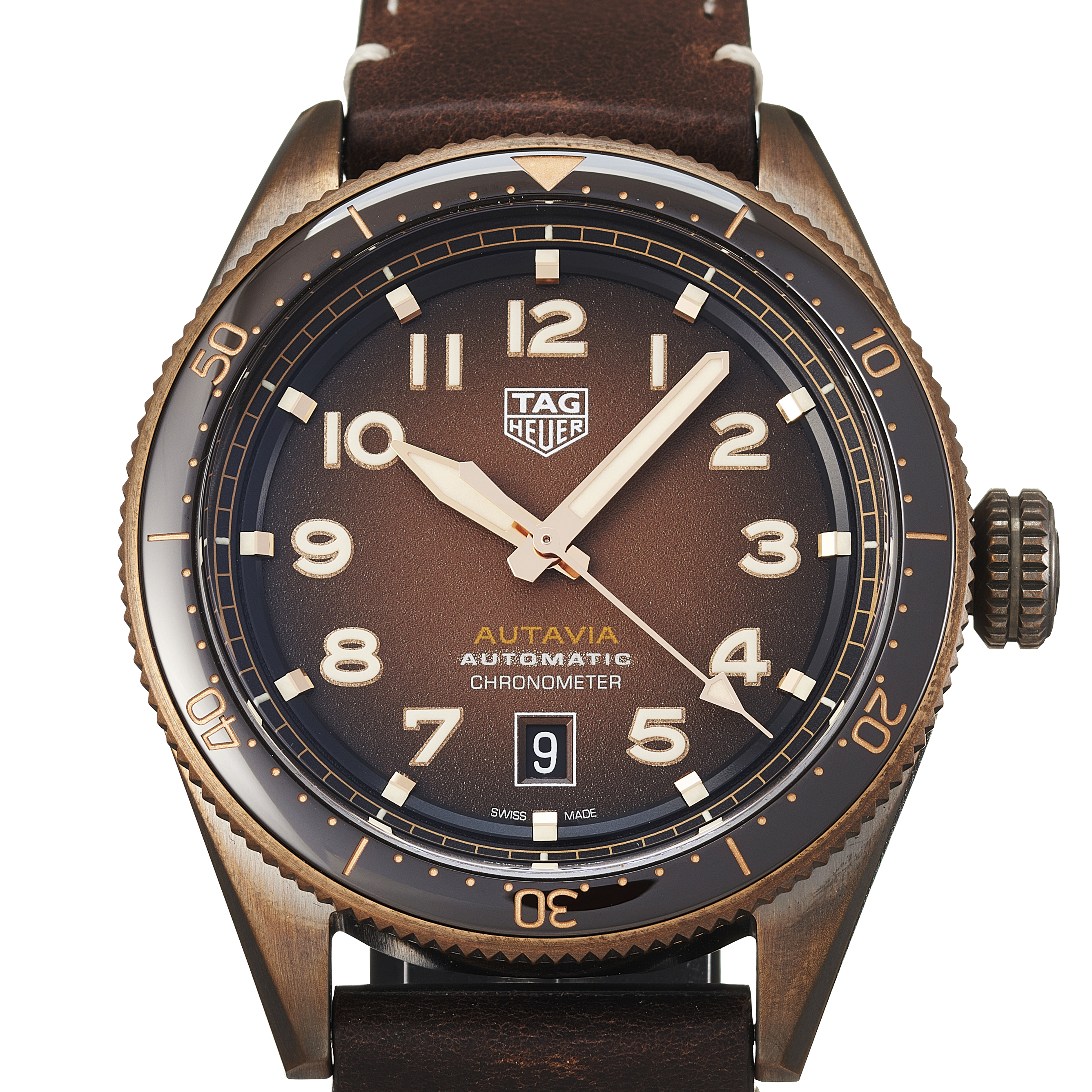 Tag Heuer Autavia Brown Dial Brown Leather Strap Watch for Men - WBE5191.FC8276