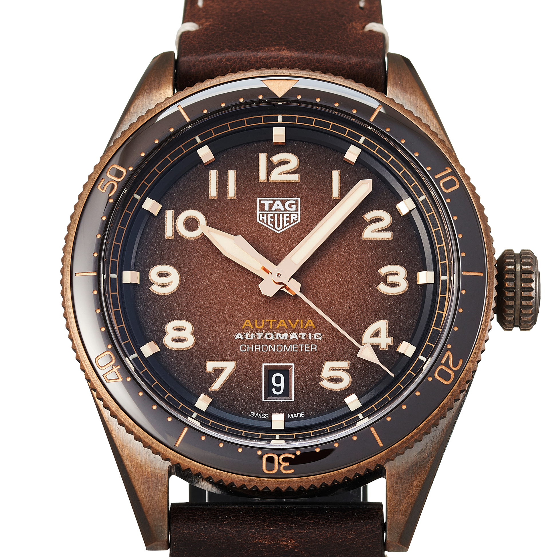  Shop Authentic Tag Heuer Autavia Brown Dial Brown Leather Strap Watch for Men - WBE5191.FC8276 - Luxxuri