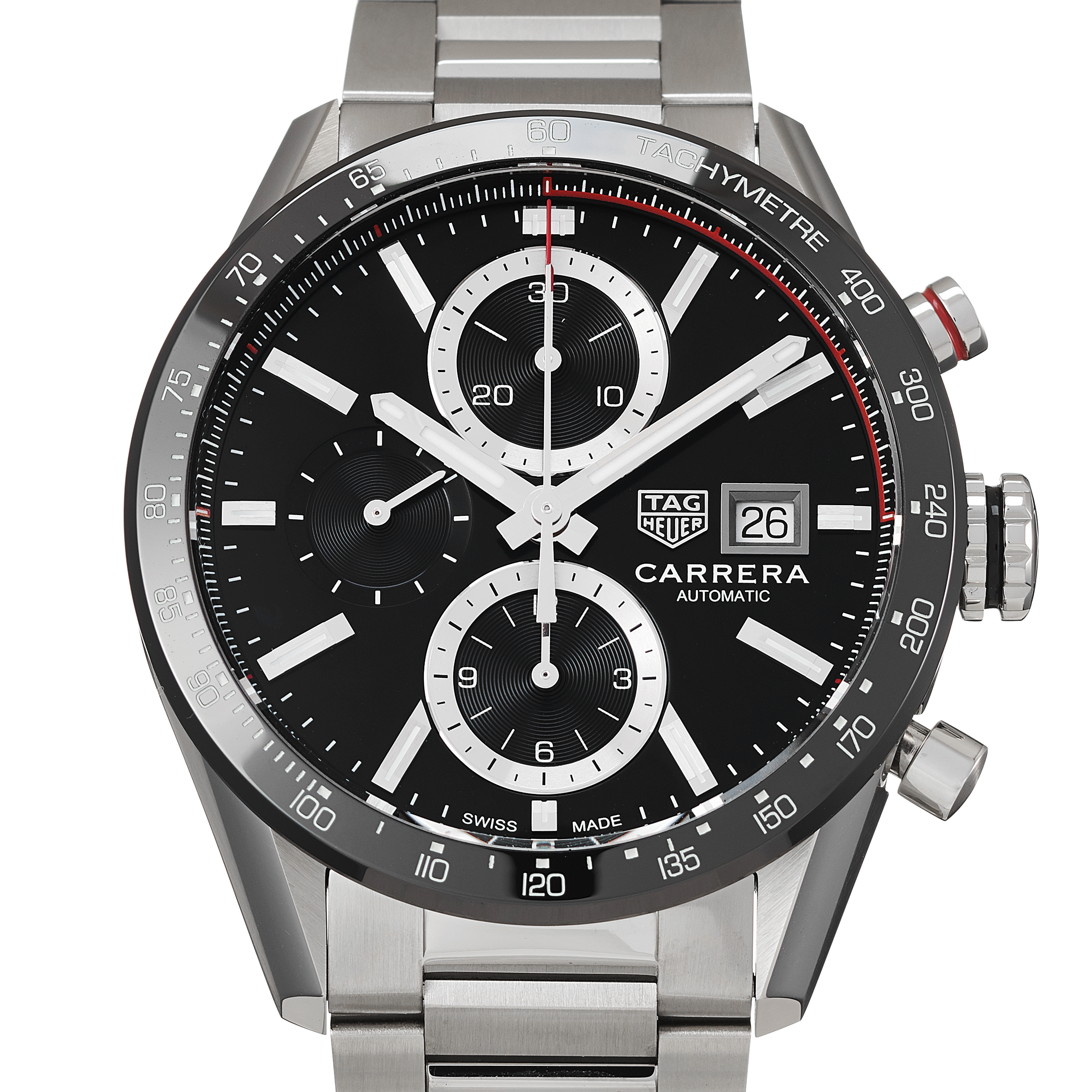 Tag Heuer Carrera Automatic Chronograph Black Dial Silver Steel Strap Watch for Men - CBM2110.BA0651