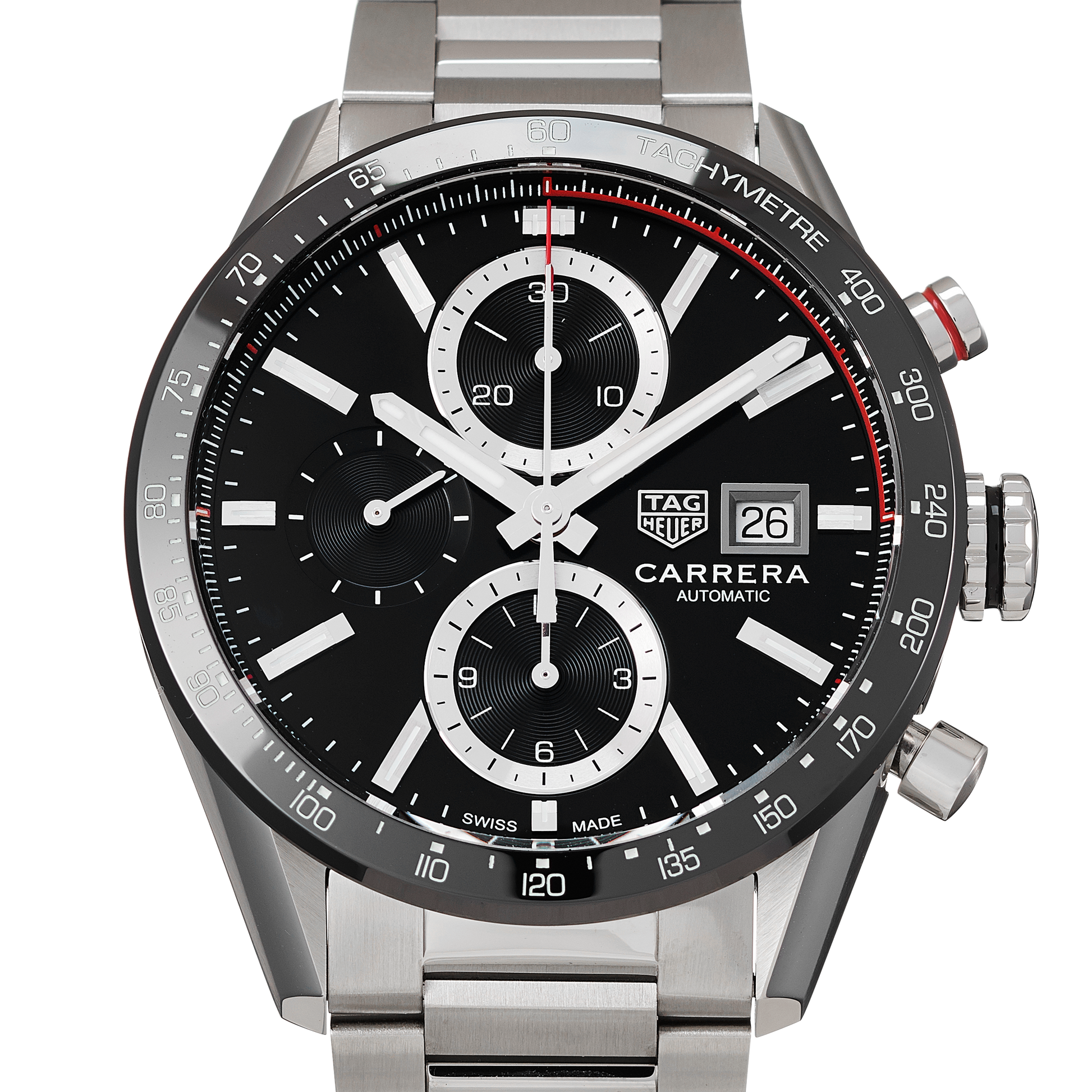  Shop Authentic Tag Heuer Carrera Automatic Chronograph Black Dial Silver Steel Strap Watch for Men - CBM2110.BA0651 - Luxxuri