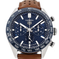  Shop Authentic Tag Heuer Carrera Automatic Chronograph Blue Dial Brown Leather Strap Watch for Men - CBN2A1A.FC6537 - Luxxuri