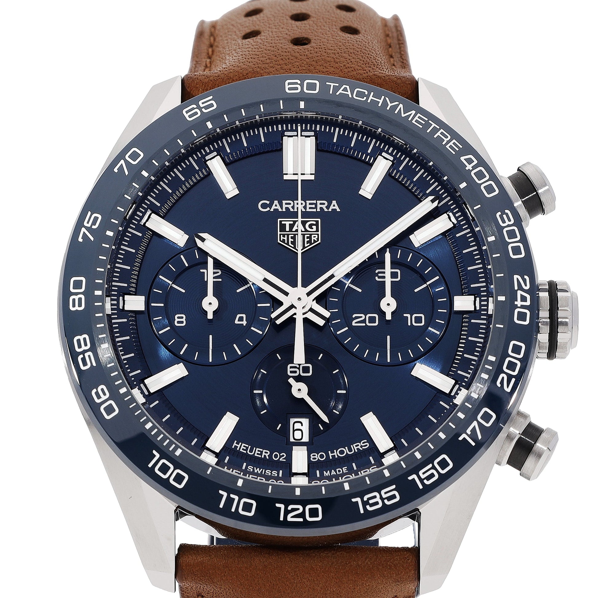  Shop Authentic Tag Heuer Carrera Automatic Chronograph Blue Dial Brown Leather Strap Watch for Men - CBN2A1A.FC6537 - Luxxuri