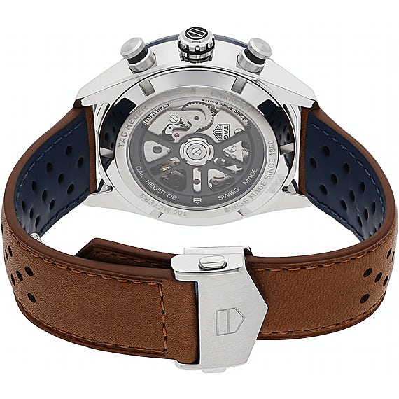  Shop Authentic Tag Heuer Carrera Automatic Chronograph Blue Dial Brown Leather Strap Watch for Men - CBN2A1A.FC6537 - Luxxuri