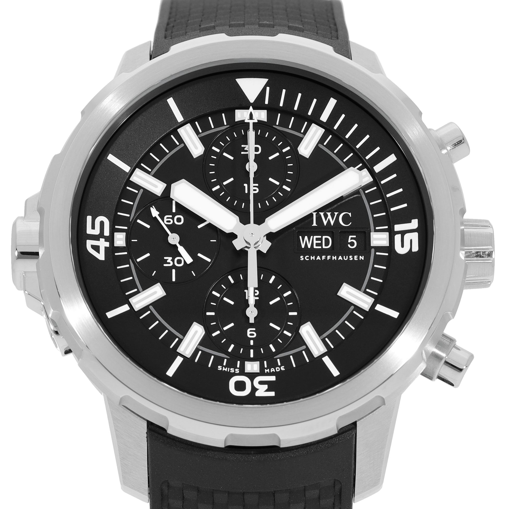  Shop Authentic IWC Aquatimer Chronograph Black Dial Black Leather Strap Watch for Men - IW376803 - Luxxuri