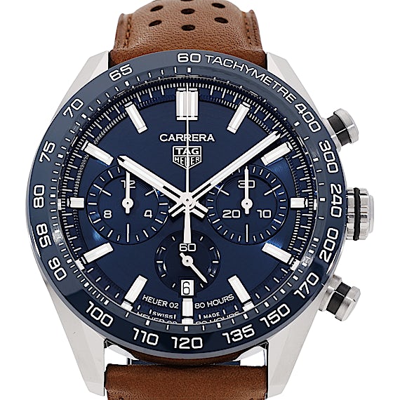 Tag Heuer Carrera Automatic Chronograph Blue Dial Brown Leather Strap Watch for Men - CBN2A1A.FC6537