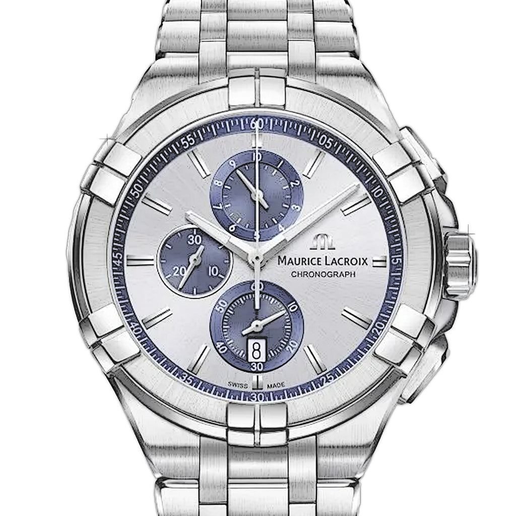  Shop Authentic Maurice Lacroix Aikon Chronograph Silver Dial Silver Steel Strap Watch for Men - AI1018-SS002-131-1 - Luxxuri