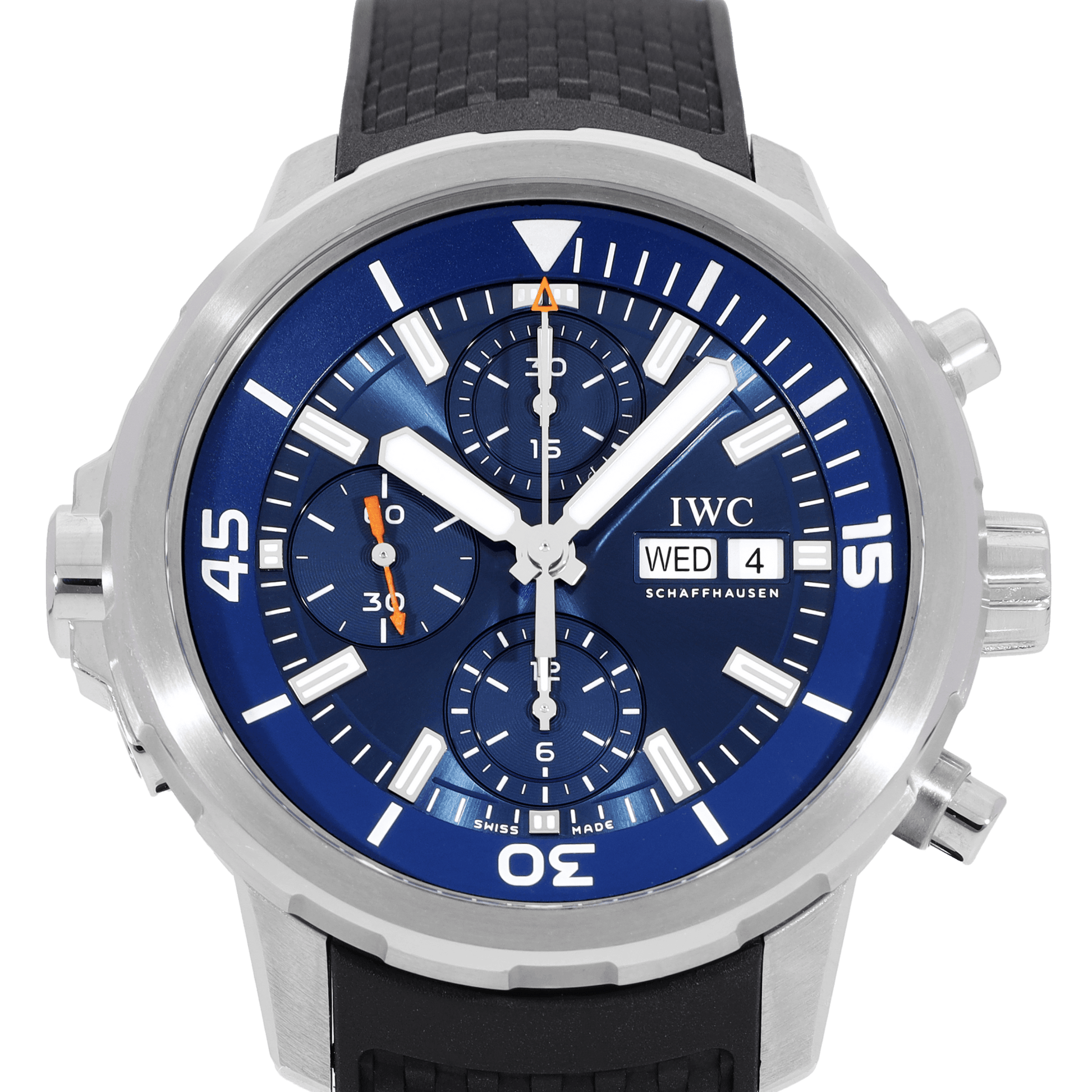  Shop Authentic IWC Aquatimer Automatic Chronograph 44mm Blue Dial Black Rubber Strap Watch for Men - IW376805 - Luxxuri