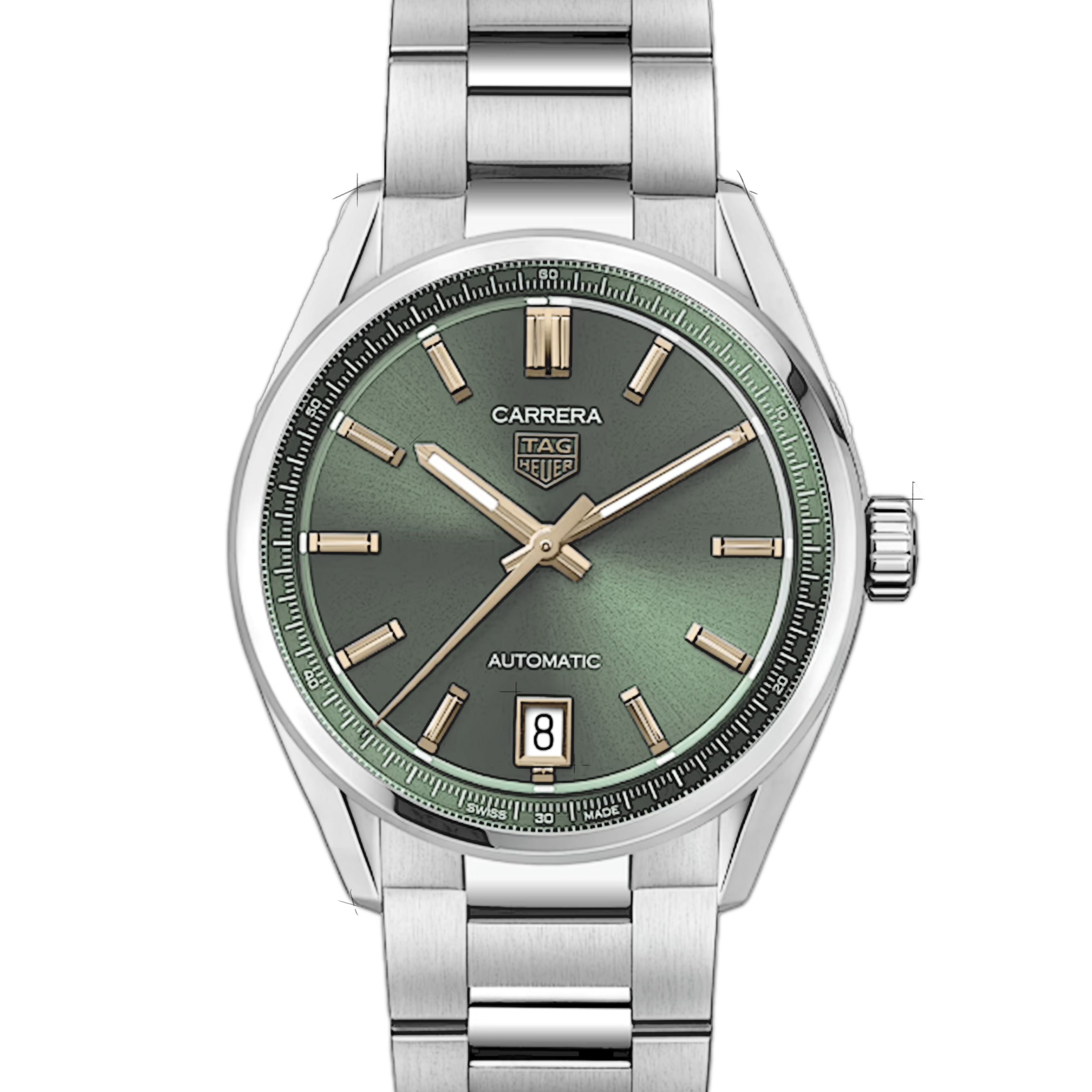 Tag Heuer Carrera Date Automatic 18K Green Dial Silver Steel Strap Watch for Women - WBN2312.BA0001