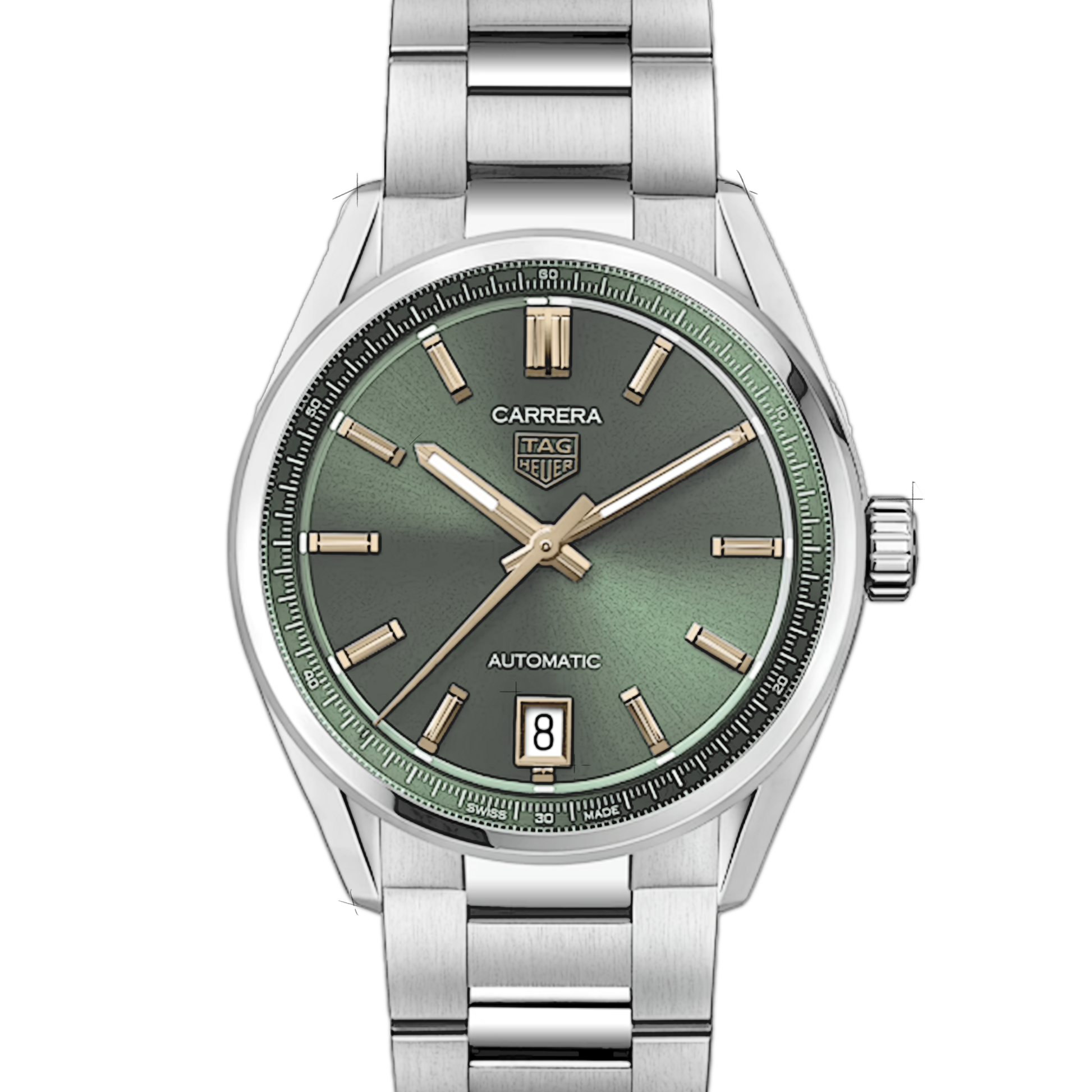  Shop Authentic Tag Heuer Carrera Date Automatic 18K Green Dial Silver Steel Strap Watch for Women - WBN2312.BA0001 - Luxxuri