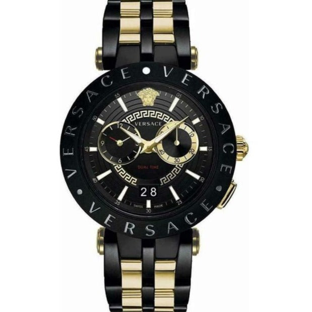  Shop Authentic Versace V-Race Analog Quartz Black Dial Two Tone Steel Strap Watch For Men - VEBV00619 - Luxxuri