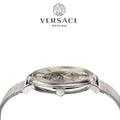  Shop Authentic Versace V-Circle Silver Dial Silver Mesh Bracelet Watch for Men - VBQ060017 - Luxxuri