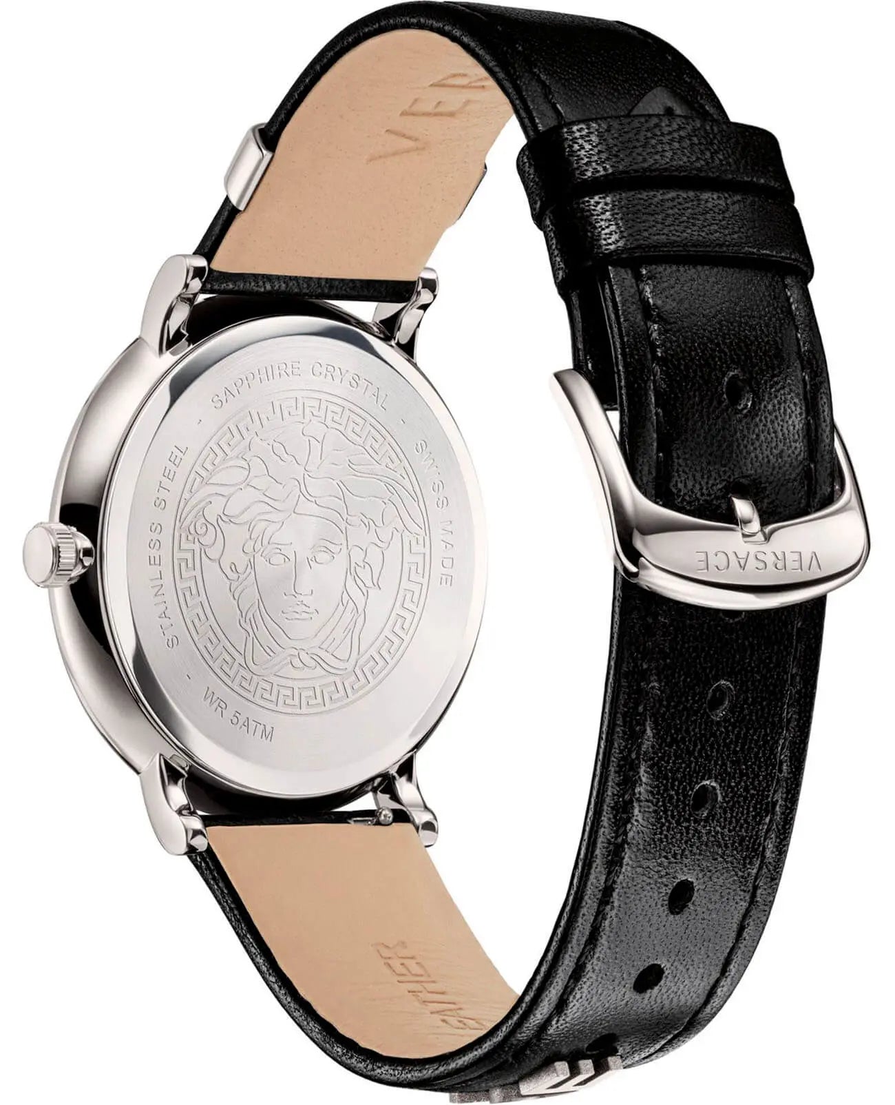  Shop Authentic Versace V-Circle Black Manifesto Courage Quartz Silver Dial Black Leather Strap Watch for Men - VBQ080017 - Luxxuri