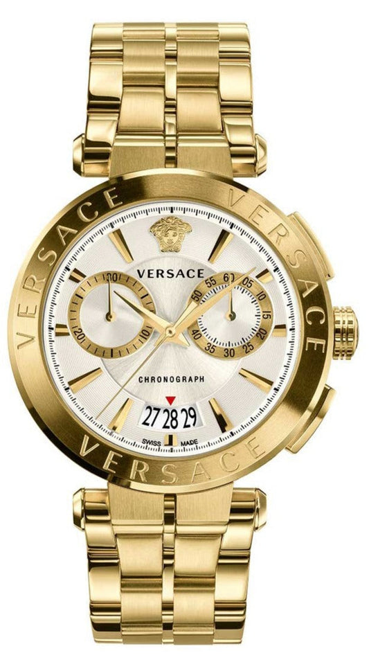  Shop Authentic Versace V Racer Chronograph White Dial Gold Steel Strap Watch for Men - VBR060017 - Luxxuri