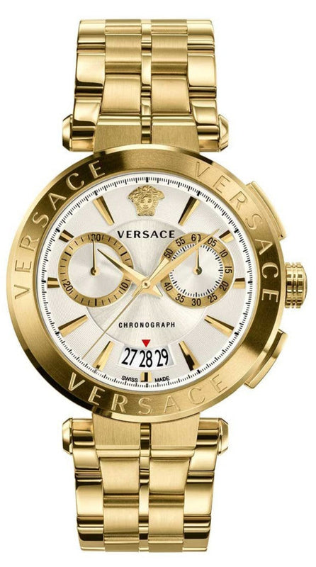  Shop Authentic Versace V Racer Chronograph White Dial Gold Steel Strap Watch for Men - VBR060017 - Luxxuri