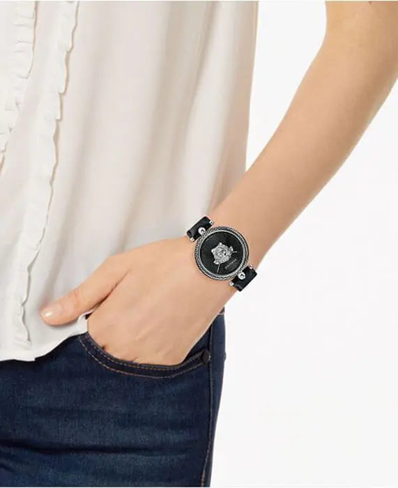 Versace Palazzo Empire Black Dial Black Leather Strap Watch for Women - VCO060017