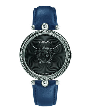 Shop Authentic Versace Palazzo Empire Black Dial Blue Leather Strap Watch for Women - VCO080017 - Luxxuri