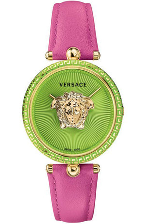  Shop Authentic Versace Palazzo Empire Green Dial Pink Leather Strap Watch for Women - VCO150017 - Luxxuri