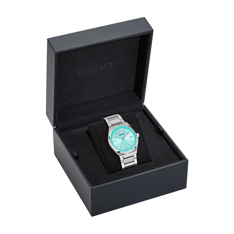  Shop Authentic Versace V-Auria Quartz Turquoise Dial Silver Steel Strap Watch for Women - VE0F00225 - Luxxuri