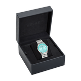  Shop Authentic Versace V-Auria Quartz Turquoise Dial Silver Steel Strap Watch for Women - VE0F00225 - Luxxuri
