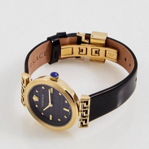  Shop Authentic Versace Greca Meander Black Dial Black Leather Strap Watch for Women - VELW00420 - Luxxuri