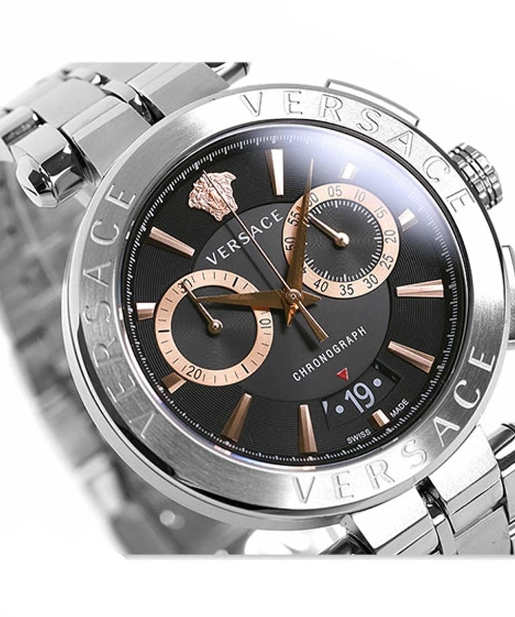  Shop Authentic Versace Aion Chronograph Black Dial Silver Steel Strap Watch For Men - VE1D01019 - Luxxuri