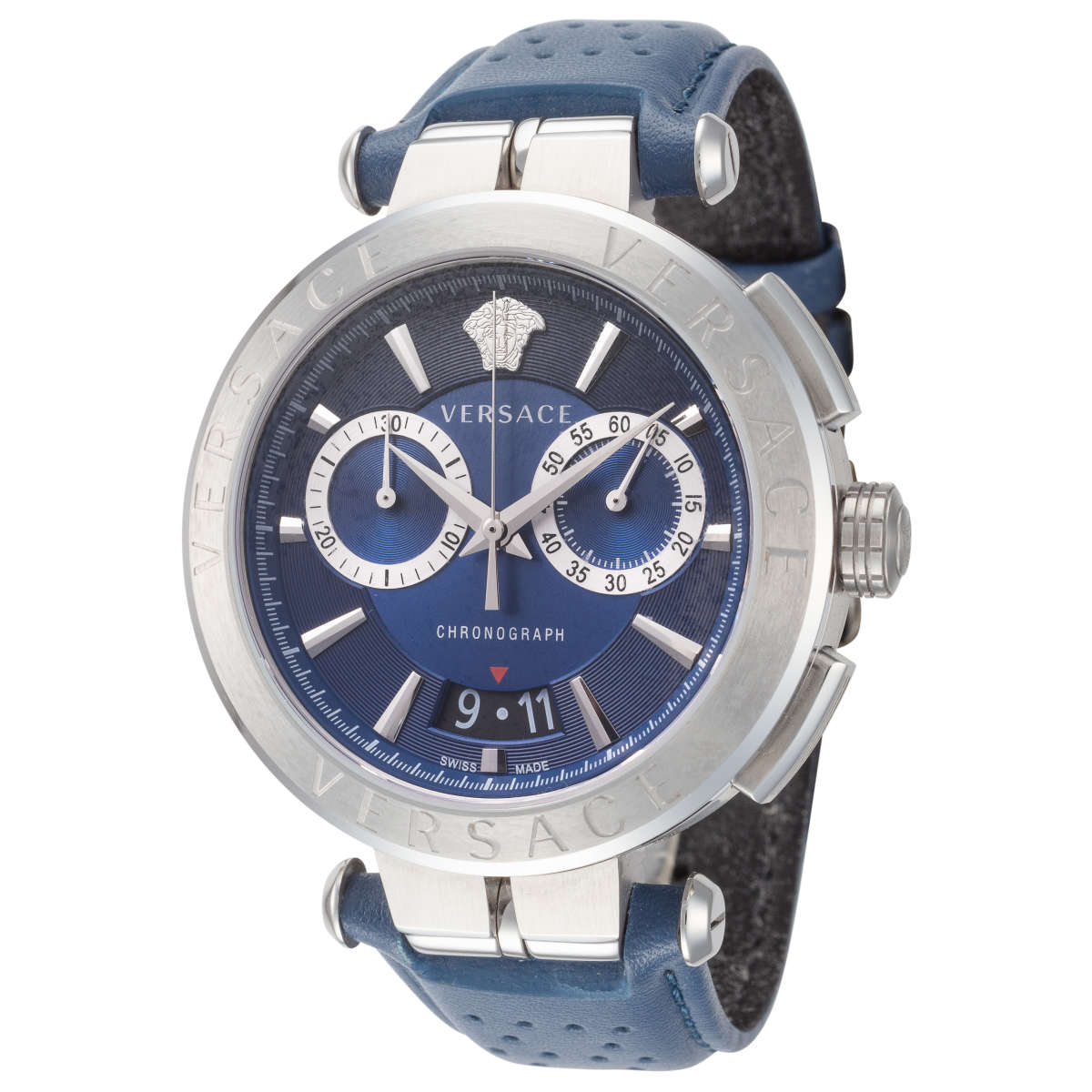  Shop Authentic Versace Aion Chronograph Blue Dial Blue Leather Strap Watch for Men - VE1D01220 - Luxxuri