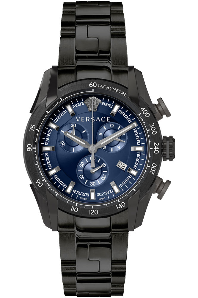  Shop Authentic Versace V-Ray Chronograph Quartz Blue Dial Black Steel Strap Watch For Men - VE2I00521 - Luxxuri