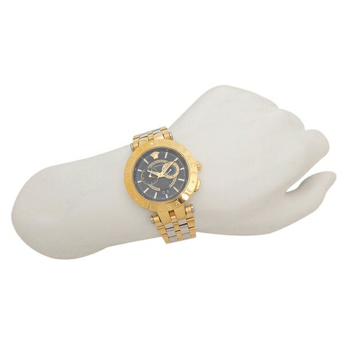 Versace V-Race Quartz Black Dial Gold Steel Strap Watch For Men - VEBV00519