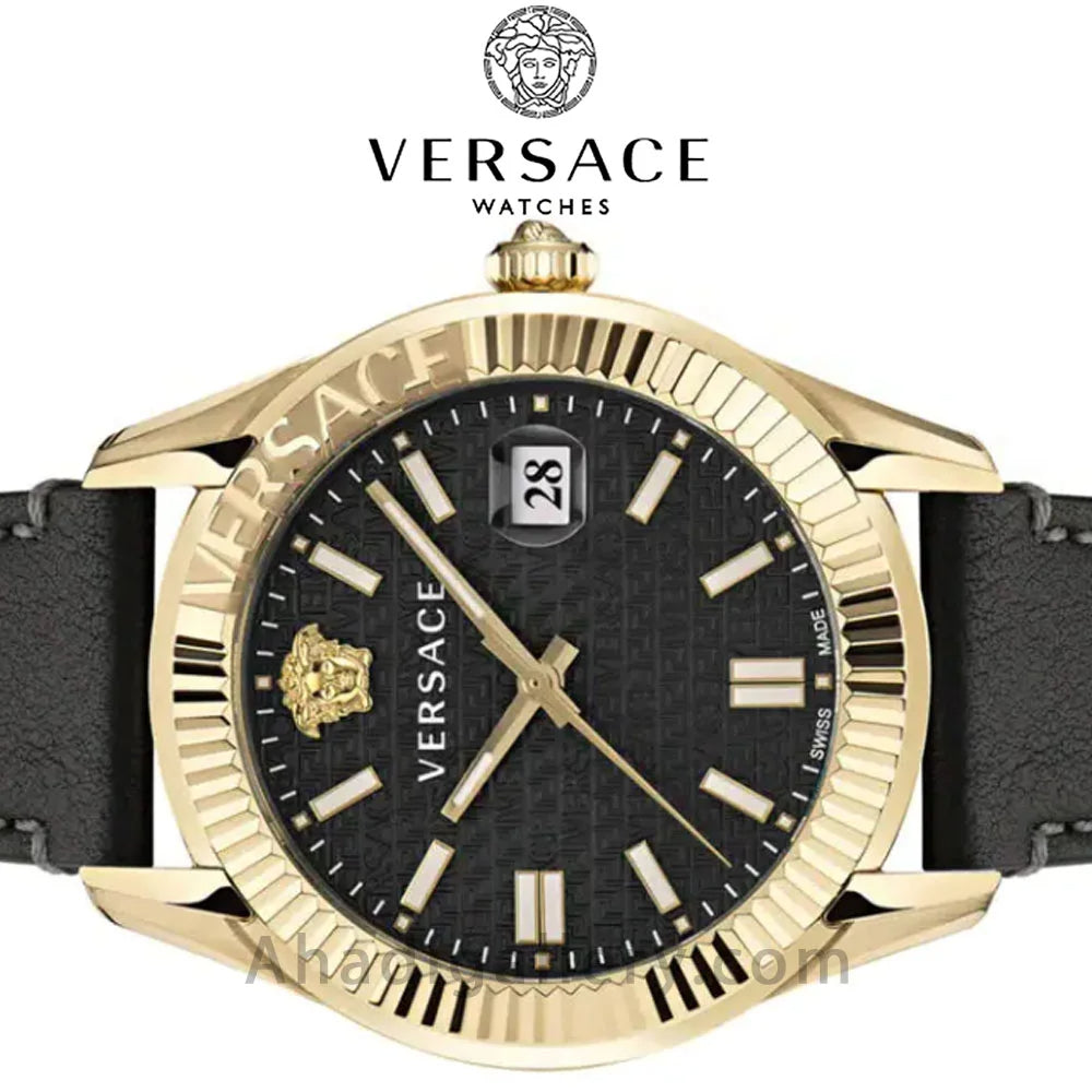  Shop Authentic Versace Greca Time Quartz Black Dial Brown Leather Strap Watch For Men - VE3K00222 - Luxxuri
