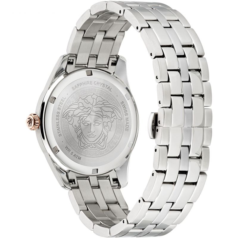  Shop Authentic Versace Greca Time Quartz Black Dial Silver Steel Strap Watch For Men - VE3K00322 - Luxxuri