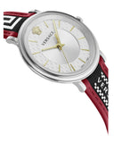  Shop Authentic Versace V Circle Silver Dial Two Tone Leather Strap Watch for Men - VEBQ01319 - Luxxuri