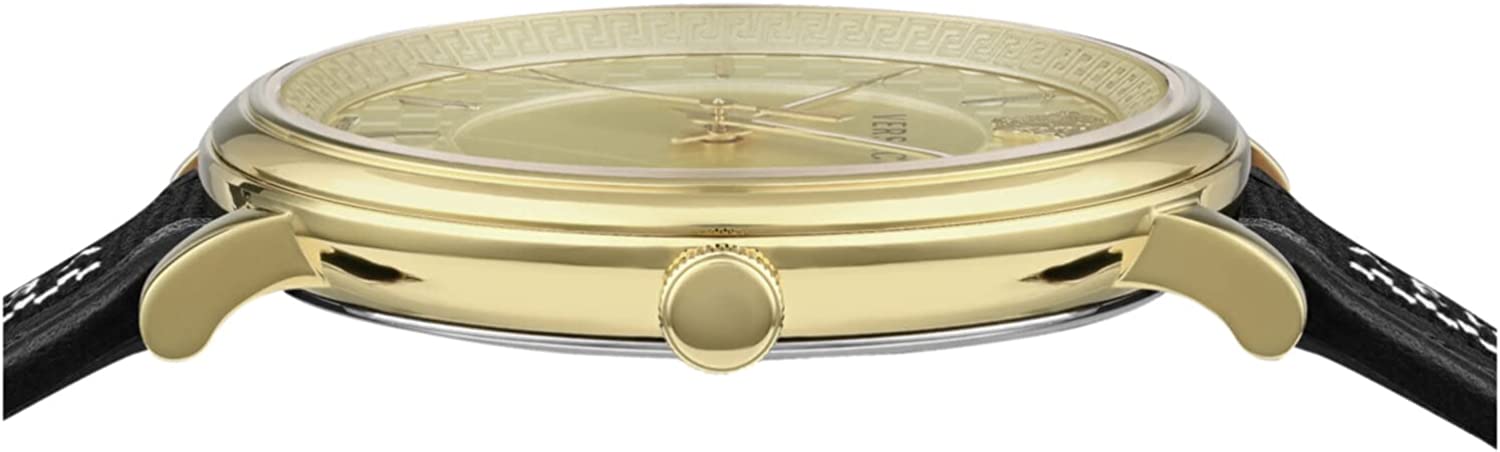  Shop Authentic Versace V-Circle Manifesto Gold Dial Black Leather Strap Watch for Men - VBQ030017 - Luxxuri