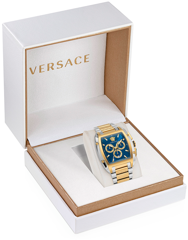  Shop Authentic Versace Dominus Chronograph Blue Dial Two Tone Steel Strap Watch For Men - VE6H00723 - Luxxuri