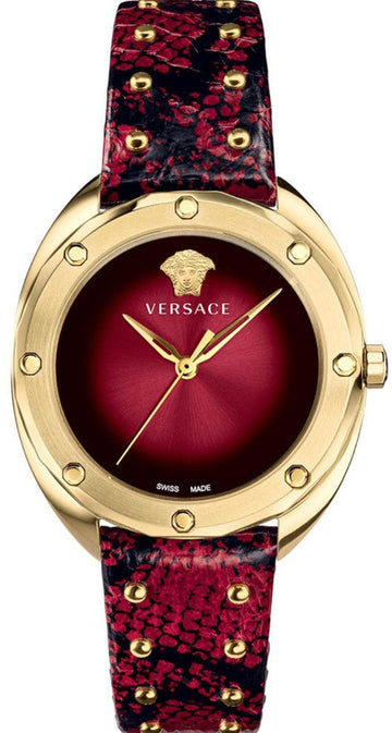  Shop Authentic Versace Shadov Quartz Red Dial Red Leather Strap Watch for Women - VEBM00918 - Luxxuri