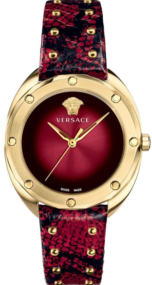  Shop Authentic Versace Shadov Quartz Red Dial Red Leather Strap Watch for Women - VEBM00918 - Luxxuri