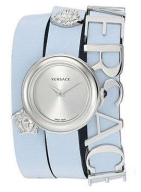  Shop Authentic Versace V Flare Silver Dial Blue Leather Strap Watch for Women - VEBN00118 - Luxxuri