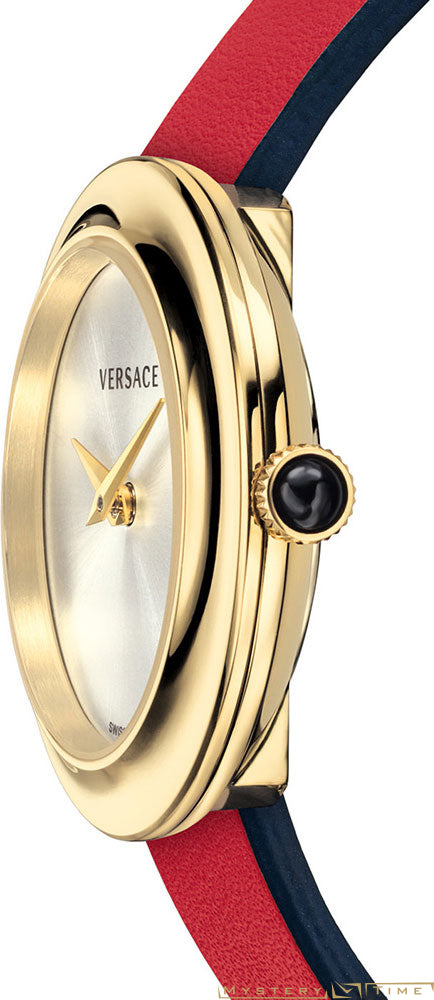  Shop Authentic Versace V-Flare Quartz Silver Dial Red Leather Strap Watch for Women - VEBN00418 - Luxxuri