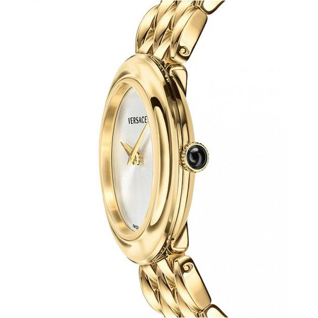  Shop Authentic Versace V-Flare Quartz Silver Dial Gold Steel Strap Watch for Women - VEBN00718 - Luxxuri