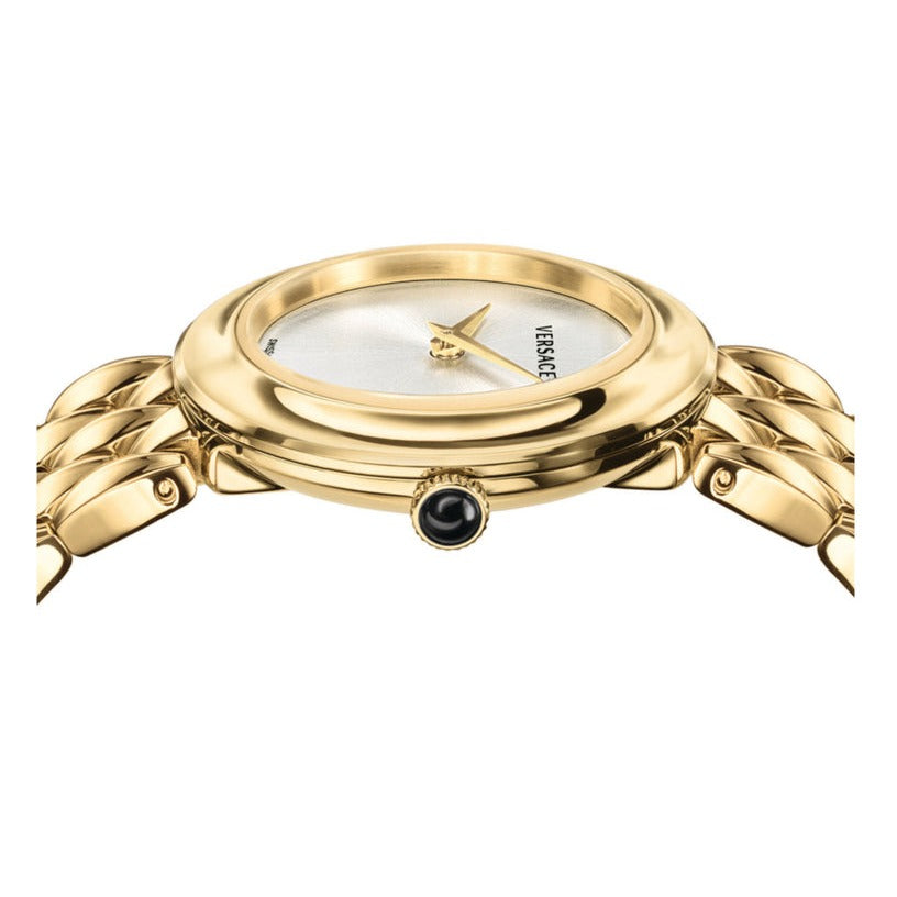 Shop Authentic Versace V-Flare Quartz Silver Dial Gold Steel Strap Watch for Women - VEBN00718 - Luxxuri