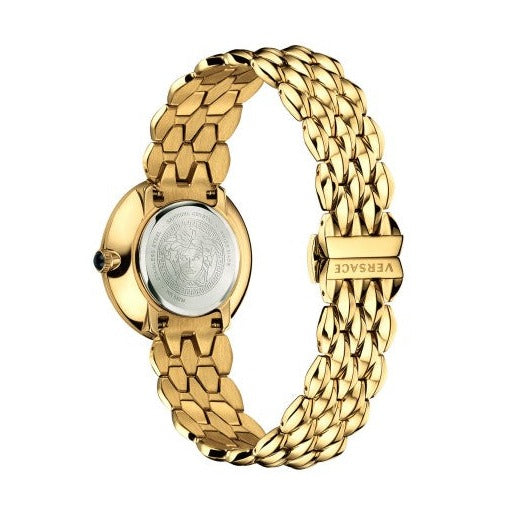  Shop Authentic Versace V Flare Diamonds Silver Dial Gold Steel Strap Watch for Women - VEBN00918 - Luxxuri